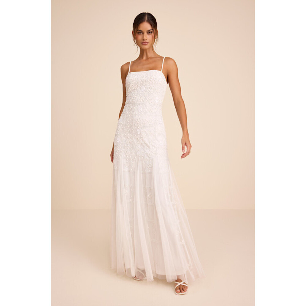Lulus Liliane White Beaded Sleeveless Maxi Dress - Size M NEW